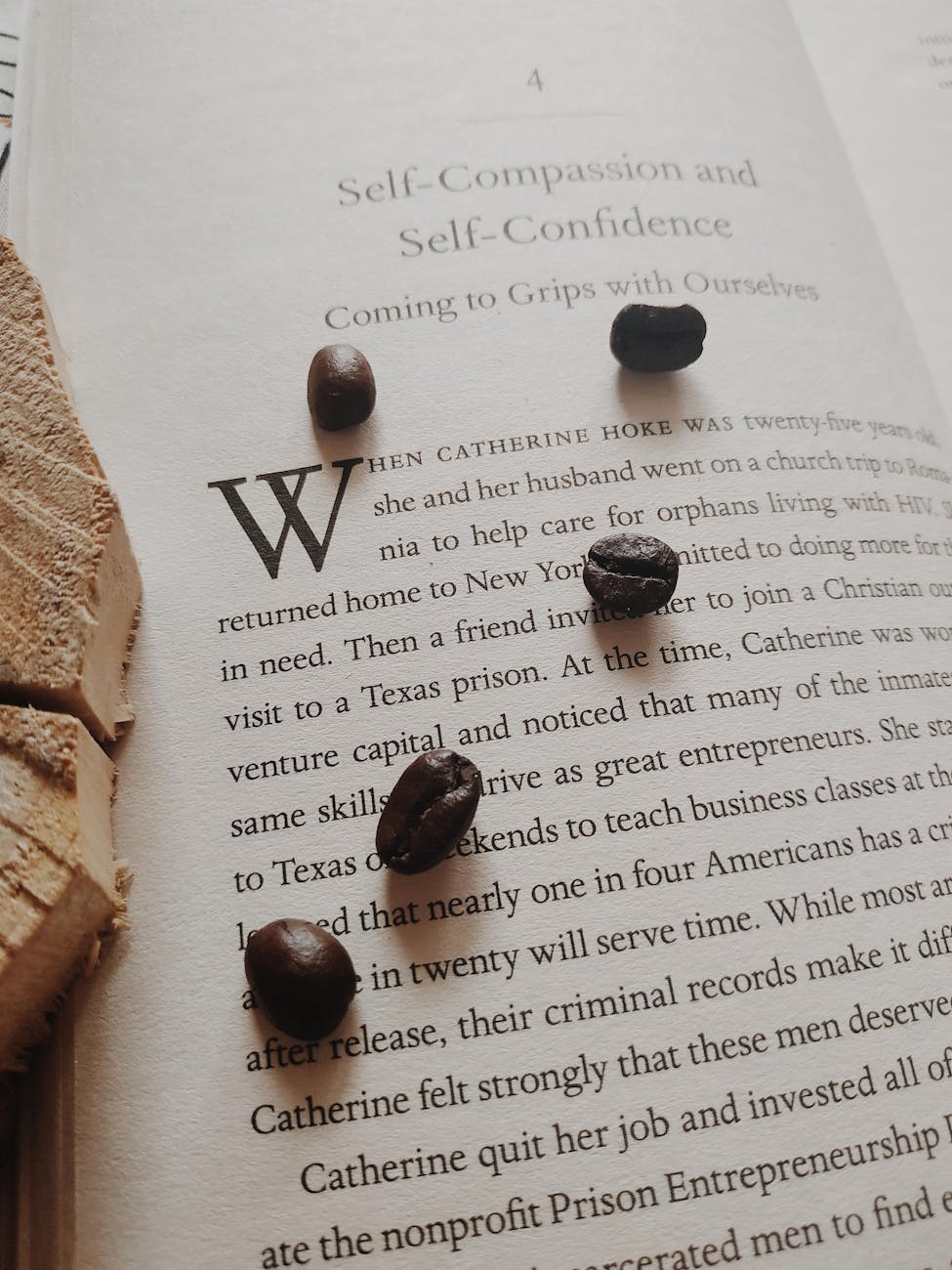 coffee beans on book page